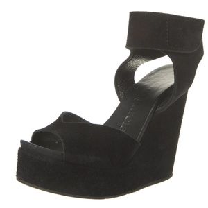 Pedro Garcia Suede Espadrilles Black Wedge Heels Platform  size 6.50 black